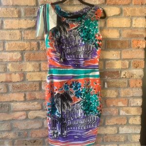 NWT Alberta Ferretti Silk Dress Colorful Sleeveless Made in Italy Sz 4 $1395